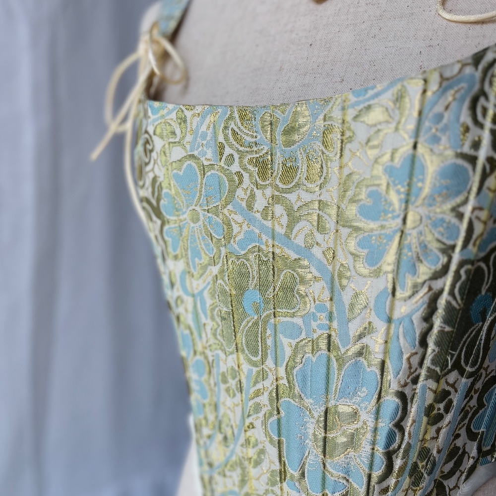 Gold Floral Brocade Corset Top: Handcrafted Flower Corset - Picture 8 of 9